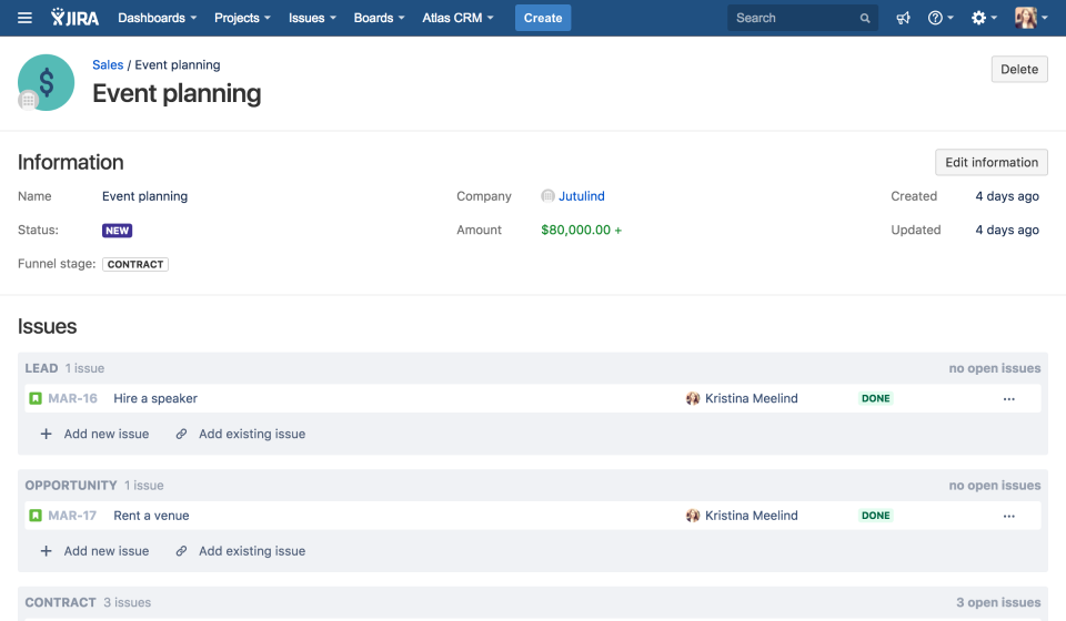screenshot of Atlas CRM